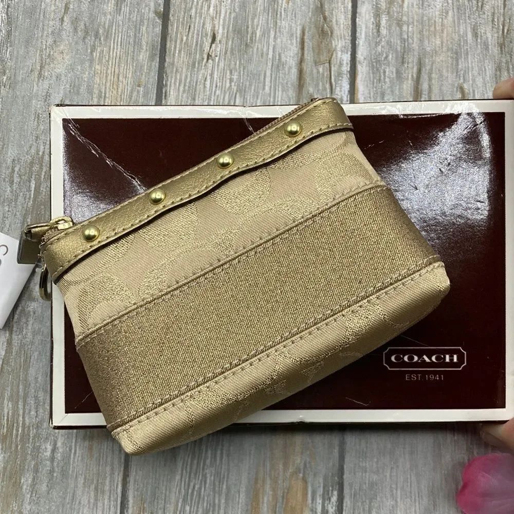Coach Vintage Gold Lurex Studded Mini Key Chain Wallet Coin Purse Bag